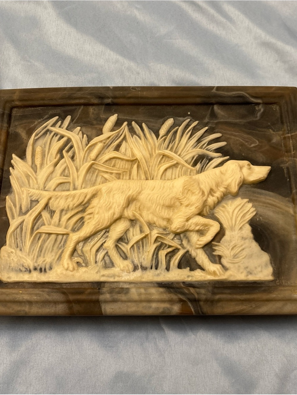 Bird Dog Pointer Hunt Jewelry Box Valet Walnut Incolay Stone Dante READ